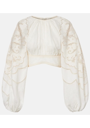 Zimmermann Daylight embroidered linen crop top