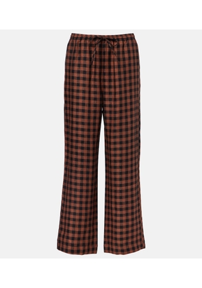 Asceno Checked linen wide-leg pants