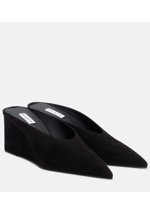 Alaia Cube 75 suede wedge mules