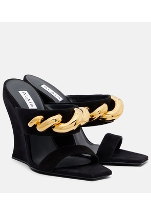 Alaia Wave Jewel 100 suede wedge mules