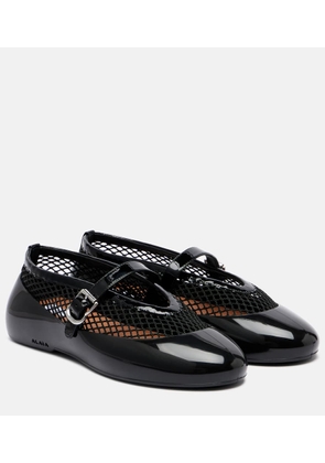 Alaia Leather-trimmed fishnet ballet flats