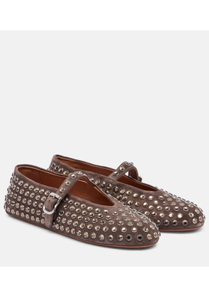 Alaia Embellished suede Mary Jane flats