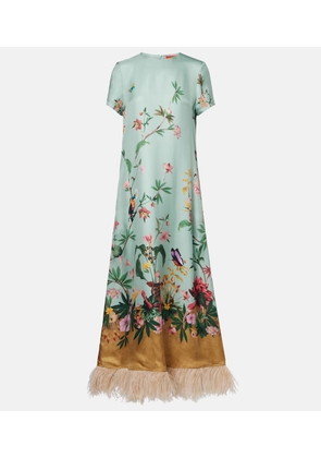 La DoubleJ Swing feather-trimmed silk twill maxi dress