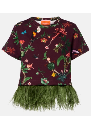 La DoubleJ La Scala feather-trimmed printed cotton T-shirt