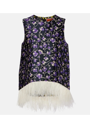 La DoubleJ La Scala feather-trimmed jacquard top