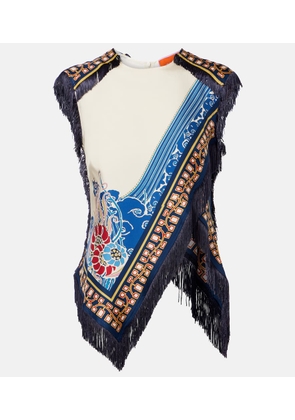 La DoubleJ Fringed printed silk satin top
