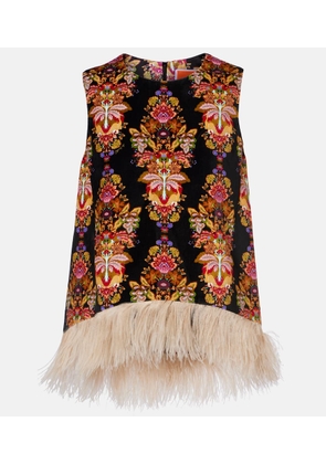 La DoubleJ La Scala feather-trimmed cotton top