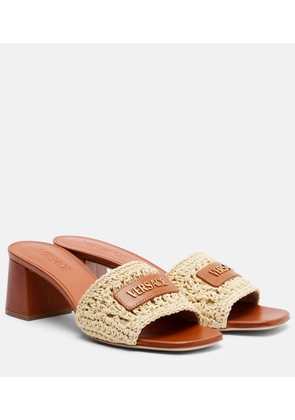 Versace Logo raffia and leather mules