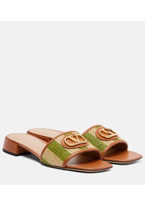 Valentino Garavani VLogo leather-trimmed raffia slides