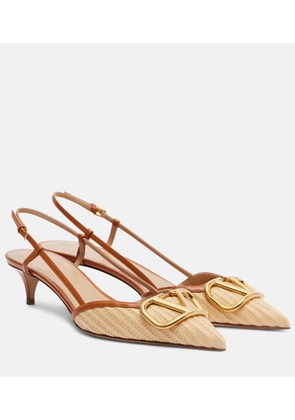 Valentino Garavani VLogo leather-trimmed raffia slingback pumps