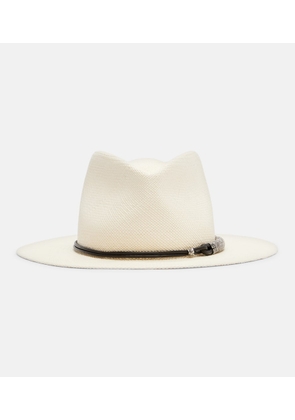 Brunello Cucinelli Leather-trimmed straw fedora hat