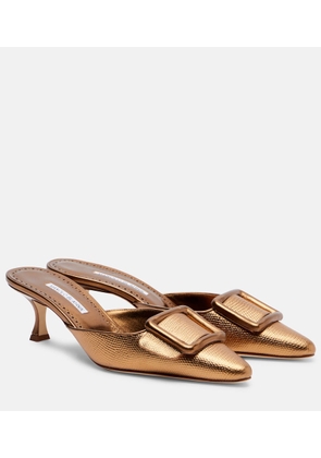 Manolo Blahnik Maysale 50 metallic leather mules