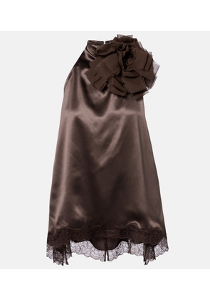 Magda Butrym Floral-applique lace-trimmed silk satin top