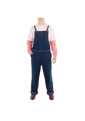 Burberry Dark Canvas Blue Leather-Trim Denim Dungarees