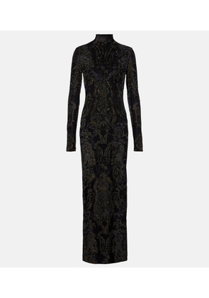 Roberto Cavalli Embroidered velvet and mesh gown