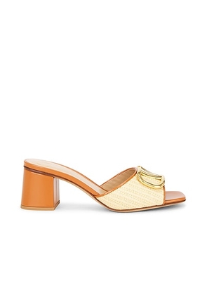 Valentino Garavani VLogo Signature Mule in Beige & Roasted Pecan - Brown. Size 36 (also in 36.5, 37, 37.5, 38, 38.5, 39, 39.5, 40, 41).