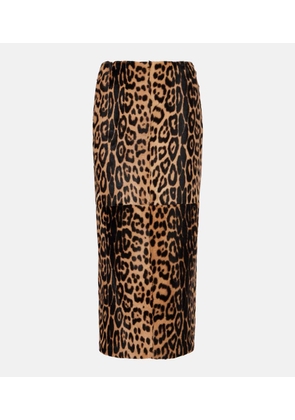 Nour Hammour Elyse leopard-print shearling pencil skirt