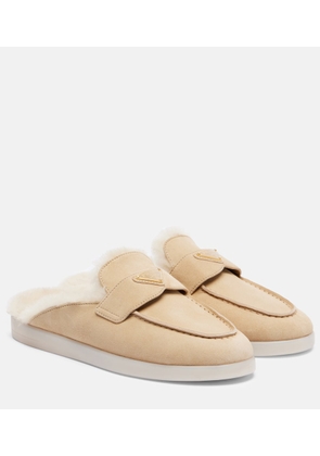 Prada Shearling-lined suede mules