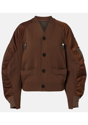 Sacai Cotton-blend and twill cardigan