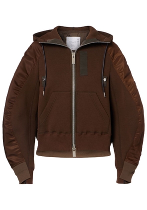 Sacai Paneled cotton-blend fleece zip-up hoodie