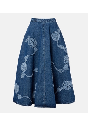 Rotate Berty embroidered denim midi skirt