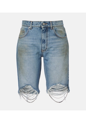 Area Distressed embellished denim shorts