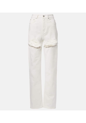 Area Distressed embellished wide-leg jeans