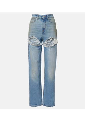 Area Distressed embellished wide-leg jeans