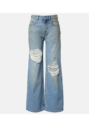 Area Distressed embellished wide-leg jeans