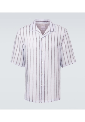 Brunello Cucinelli Striped linen bowling shirt