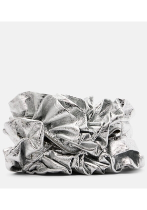 Dries Van Noten Ruffled metallic leather clutch