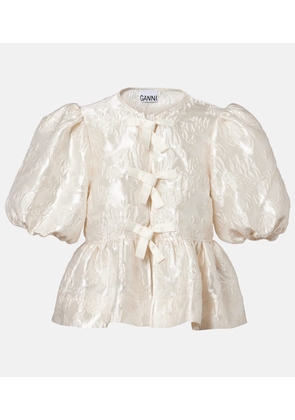 Ganni Peplum satin jacquard blouse