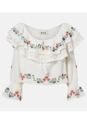 Rixo Maurine embroidered ruffled cotton top