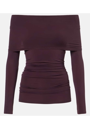 Wolford Ruched semi-sheer off-shoulder top