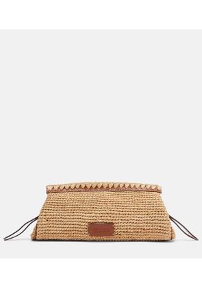 Staud Maude leather-trimmed raffia clutch