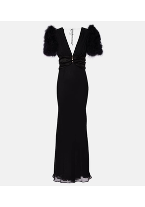 Alessandra Rich Feather-trimmed silk georgette gown