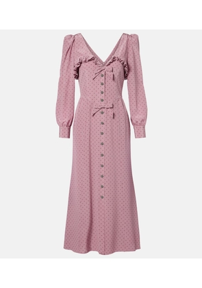 Alessandra Rich Polka-dot ruffled silk midi dress