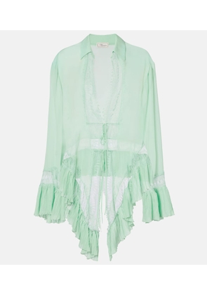 Blumarine Lace-trimmed sheer georgette shirt