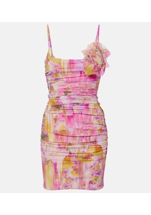 Blumarine Floral-applique printed jersey minidress