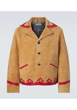 Bode Trefoil leather-trimmed suede jacket
