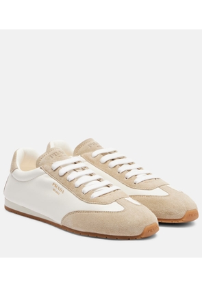 Prada Suede-trimmed leather sneakers