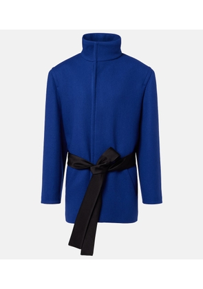 Saint Laurent Belted silk-trimmed wool coat