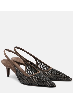 Brunello Cucinelli Monili 55 suede-trimmed slingback pumps