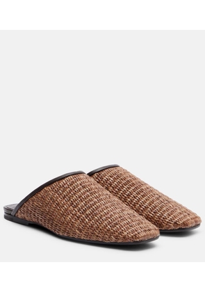 Brunello Cucinelli Leather-trimmed raffia mules