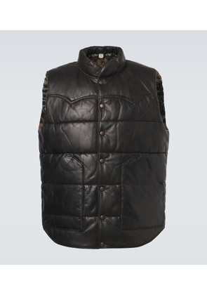RRL Reversible leather and cotton puffer vest