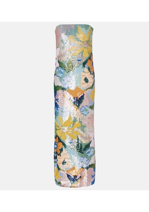 La Fuori Floral sequined strapless gown