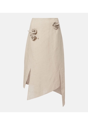 Coperni Floral-applique asymmetric linen midi skirt