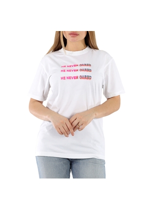 Marcelo Burlon Ladies  He Never Cared  Slogan T-Shirt