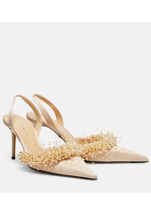 Mach & Mach Floating Pearls 85 satin slingback pumps