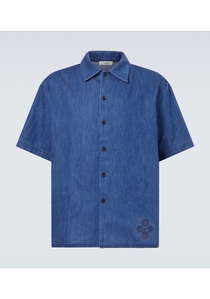 Commas Embroidered oversized cotton-blend denim bowling shirt